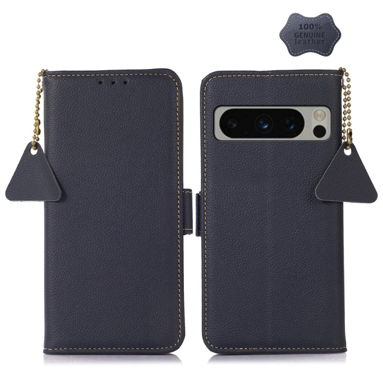 For Google Pixel 8 Pro Side-Magnetic TJ Genuine Leather RFID Phone Case(Blue) - Google Cases by PMC TechLife | Online Shopping South Africa | PMC TechLife | Buy Now Pay Later Mobicred