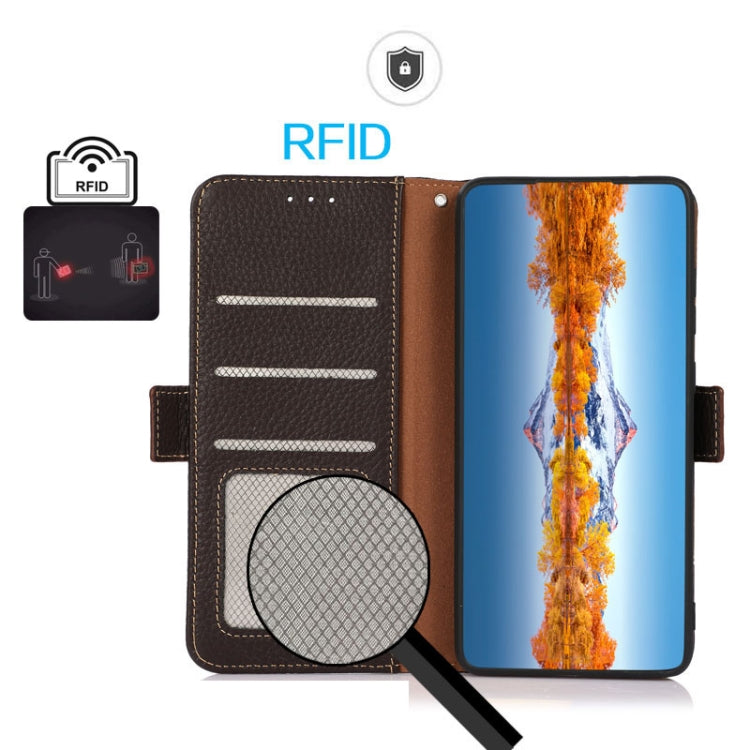 For Google Pixel 8 Pro KHAZNEH Side-Magnetic Litchi Genuine Leather RFID Phone Case(Brown) - Google Cases by PMC TechLife | Online Shopping South Africa | PMC TechLife | Buy Now Pay Later Mobicred