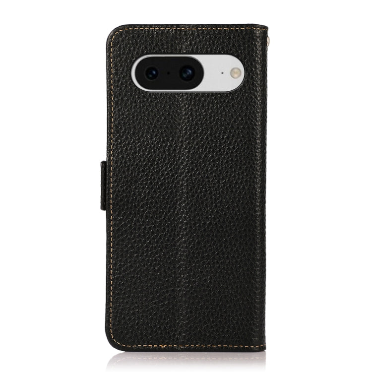 For Google Pixel 8 KHAZNEH Side-Magnetic Litchi Genuine Leather RFID Phone Case(Black) - Google Cases by PMC TechLife | Online Shopping South Africa | PMC TechLife | Buy Now Pay Later Mobicred