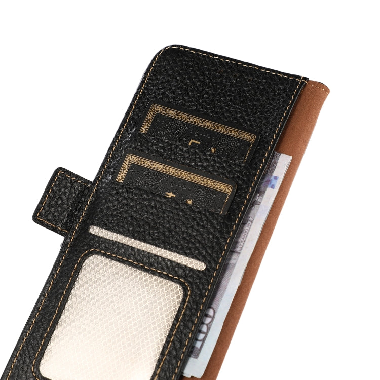 For Google Pixel 8 KHAZNEH Side-Magnetic Litchi Genuine Leather RFID Phone Case(Black) - Google Cases by PMC TechLife | Online Shopping South Africa | PMC TechLife | Buy Now Pay Later Mobicred