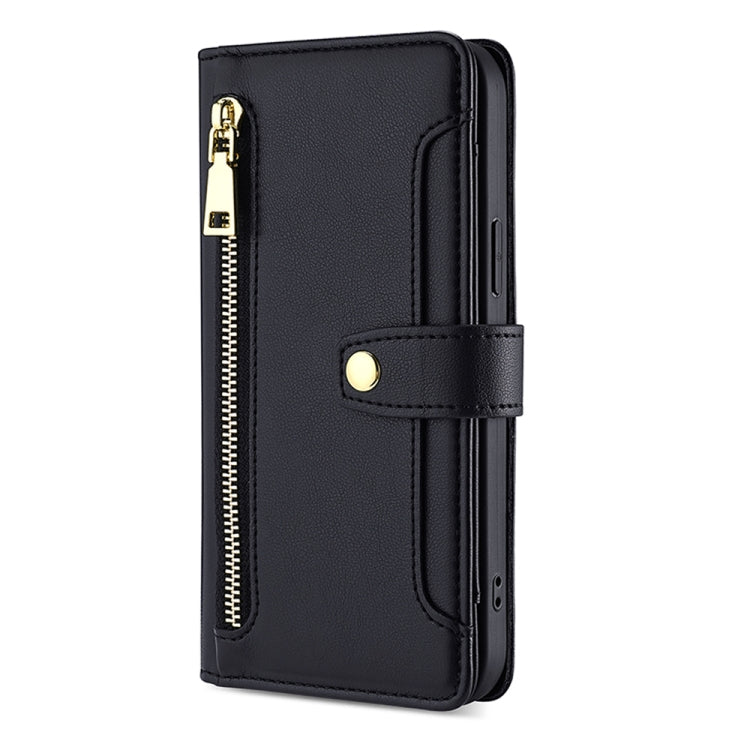For Tecno Camon 19 / 19 Pro Sheep Texture Cross-body Zipper Wallet Leather Phone Case(Black) - Tecno Cases by PMC TechLife | Online Shopping South Africa | PMC TechLife | Buy Now Pay Later Mobicred