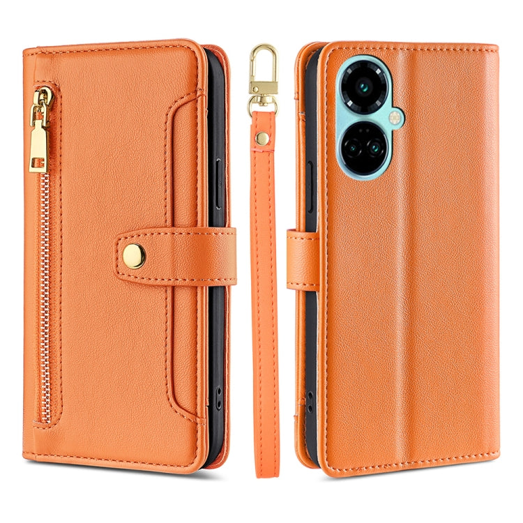 For Tecno Camon 19 / 19 Pro Sheep Texture Cross-body Zipper Wallet Leather Phone Case(Orange) - Tecno Cases by PMC TechLife | Online Shopping South Africa | PMC TechLife | Buy Now Pay Later Mobicred