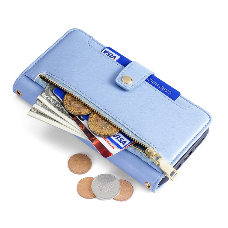 For Tecno Pova 4 Pro Sheep Texture Cross-body Zipper Wallet Leather Phone Case(Blue) - Tecno Cases by PMC TechLife | Online Shopping South Africa | PMC TechLife | Buy Now Pay Later Mobicred