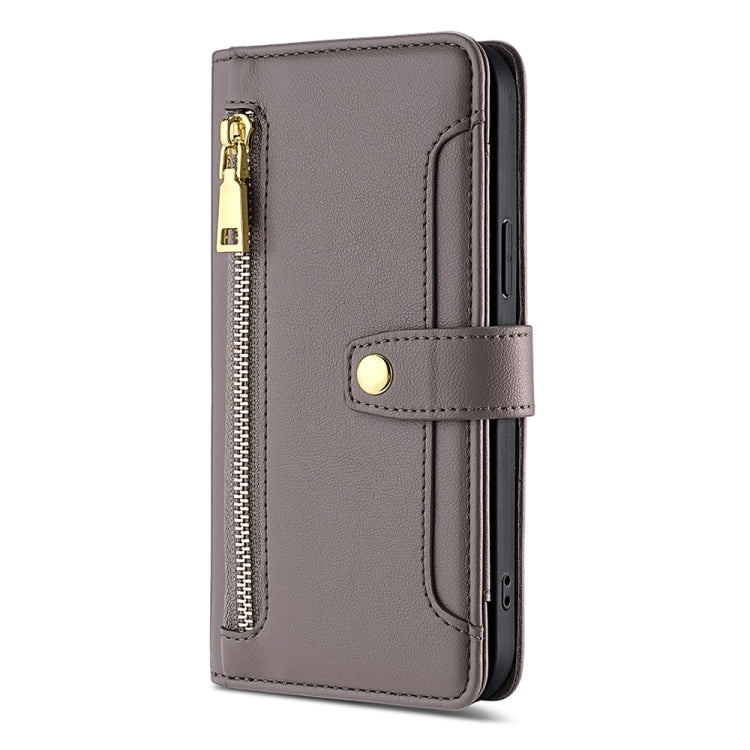 For Tecno Spark 10C Sheep Texture Cross-body Zipper Wallet Leather Phone Case(Grey) - free shipping - PMC TechLife - Order now!