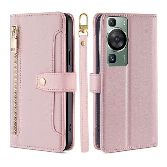 For Huawei P60 / P60 Pro Sheep Texture Cross-body Zipper Wallet Leather Phone Case(Pink) - Huawei Cases by PMC Jewellery | Online Shopping South Africa | PMC Jewellery | Buy Now Pay Later Mobicred