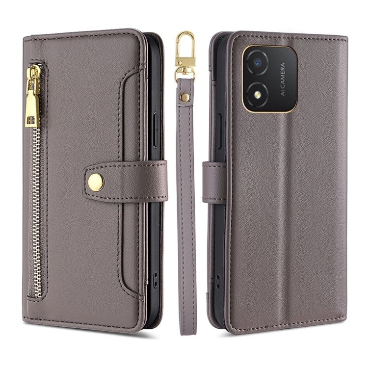 For Honor X5 4G Sheep Texture Cross-body Zipper Wallet Leather Phone Case(Grey) - Honor Cases by PMC TechLife | Online Shopping South Africa | PMC TechLife | Buy Now Pay Later Mobicred