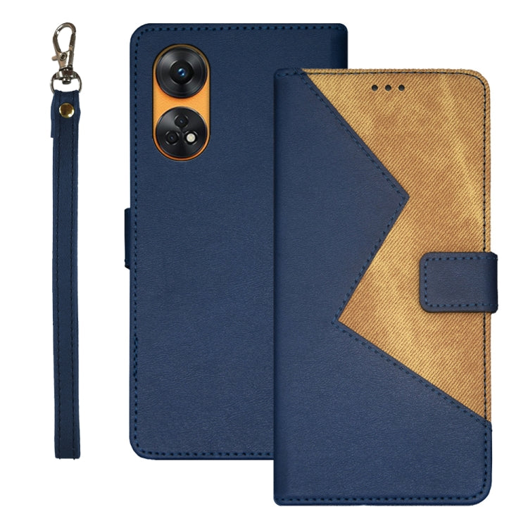 For OPPO Reno8 T 4G idewei Two-color Splicing Leather Phone Case(Blue) - OPPO Cases by idewei | Online Shopping South Africa | PMC Jewellery | Buy Now Pay Later Mobicred