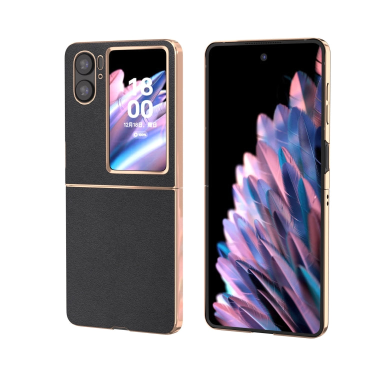 For OPPO Find N2 Flip Genuine Leather Xiaoya Series Nano Plating Phone Case(Black) - Find N2 Flip Cases by PMC Jewellery | Online Shopping South Africa | PMC Jewellery | Buy Now Pay Later Mobicred