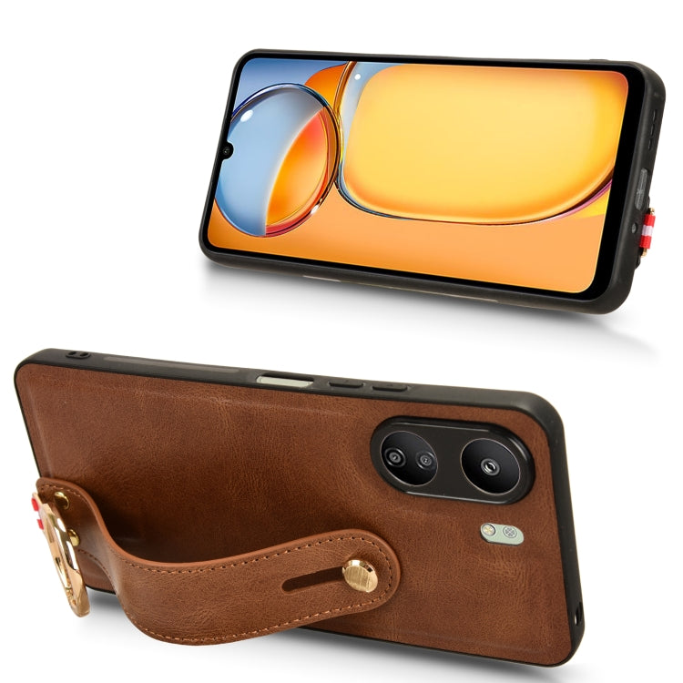 For Xiaomi Redmi 13C 4G/Poco C65 Wristband Leather Back Phone Case(Brown) - 13C Cases by PMC TechLife | Online Shopping South Africa | PMC TechLife | Buy Now Pay Later Mobicred