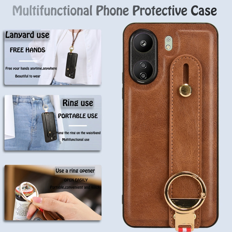 For Xiaomi Redmi 13C 4G/Poco C65 Wristband Leather Back Phone Case(Brown) - 13C Cases by PMC TechLife | Online Shopping South Africa | PMC TechLife | Buy Now Pay Later Mobicred