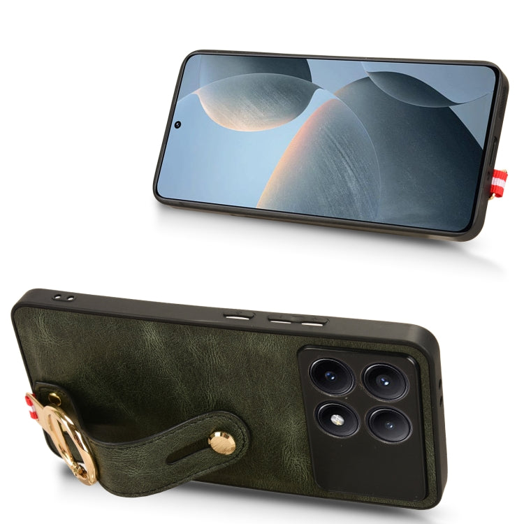 For Xiaomi Poco X6 Pro/Redmi K70E Wristband Leather Back Phone Case(Green) - K70E Cases by PMC TechLife | Online Shopping South Africa | PMC TechLife