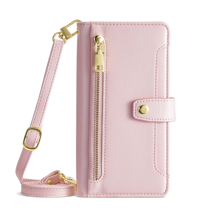 For Nokia C22 Sheep Texture Cross-body Zipper Wallet Leather Phone Case(Pink) - Nokia Cases by PMC TechLife | Online Shopping South Africa | PMC TechLife | Buy Now Pay Later Mobicred