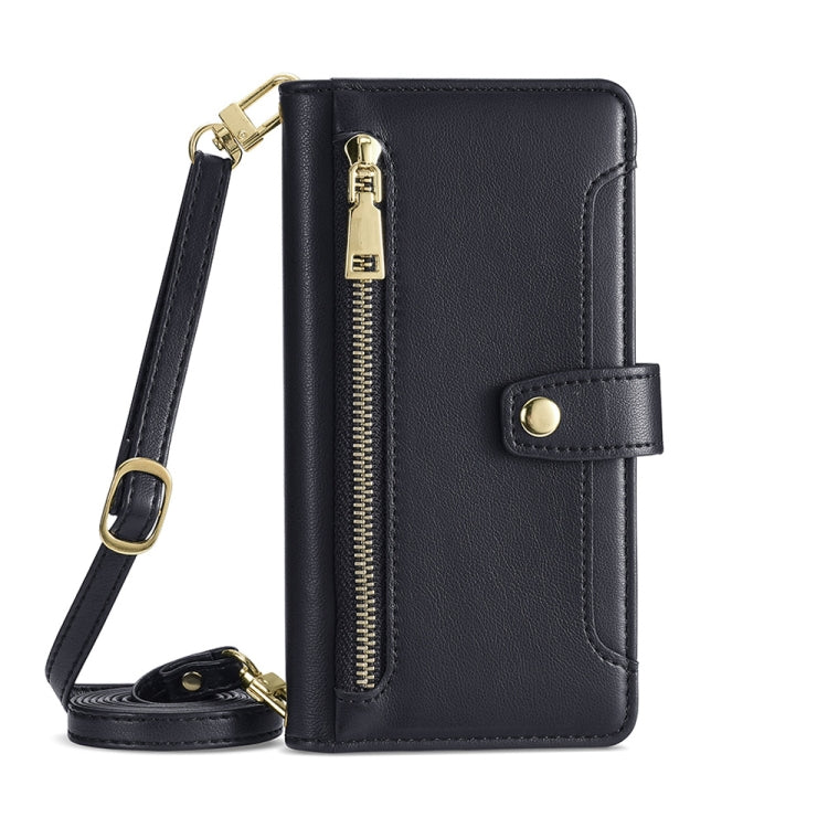 For Nokia C22 Sheep Texture Cross-body Zipper Wallet Leather Phone Case(Black) - Nokia Cases by PMC TechLife | Online Shopping South Africa | PMC TechLife | Buy Now Pay Later Mobicred