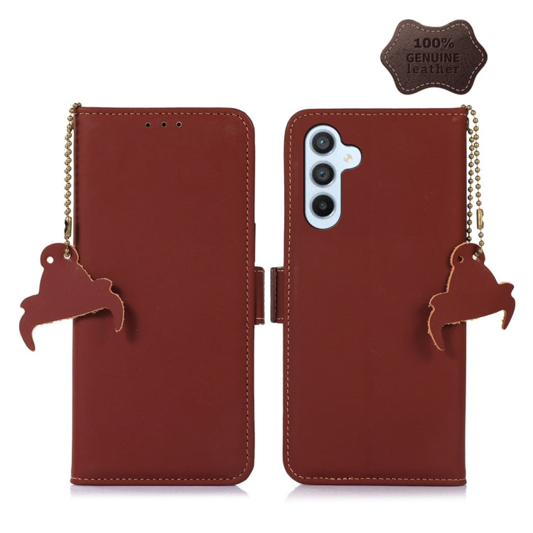 For Samsung Galaxy S24 5G Genuine Leather Magnetic RFID Leather Phone Case(Coffee) - free shipping - PMC Jewellery - Order now!