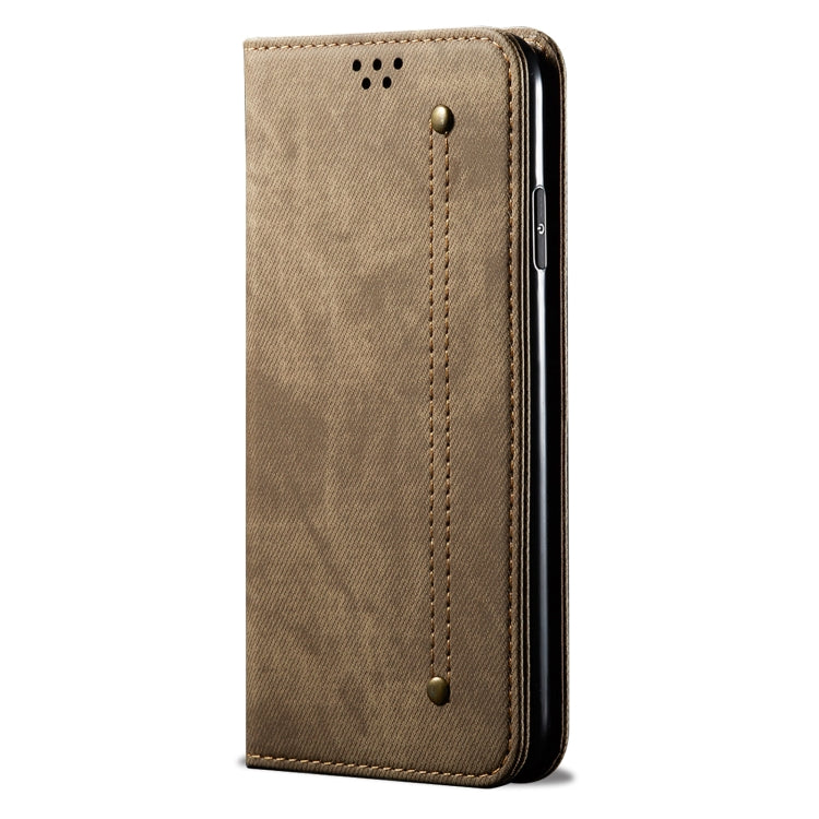 For OPPO A98 5G Denim Texture Casual Style Horizontal Flip Leather Case(Khaki) - OPPO Cases by PMC TechLife | Online Shopping South Africa | PMC TechLife