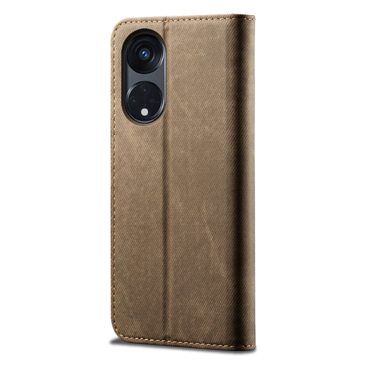 For OPPO A98 5G Denim Texture Casual Style Horizontal Flip Leather Case(Khaki) - OPPO Cases by PMC TechLife | Online Shopping South Africa | PMC TechLife