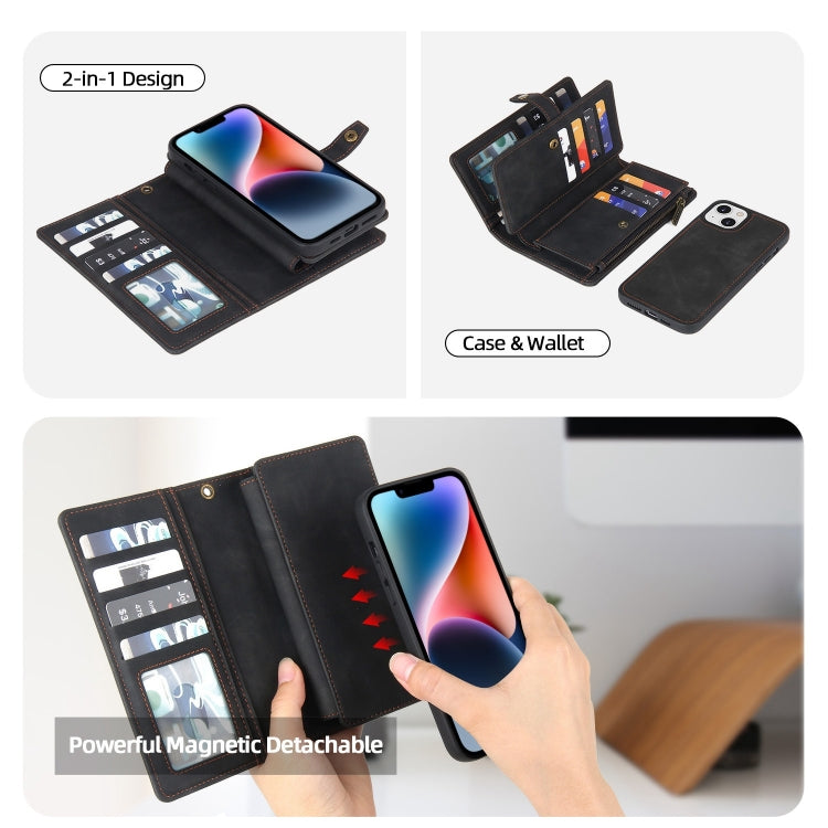 For iPhone 14 Plus Zipper Wallet Detachable MagSafe Leather Phone Case(Black) - iPhone 14 Plus Cases by PMC TechLife | Online Shopping South Africa | PMC TechLife