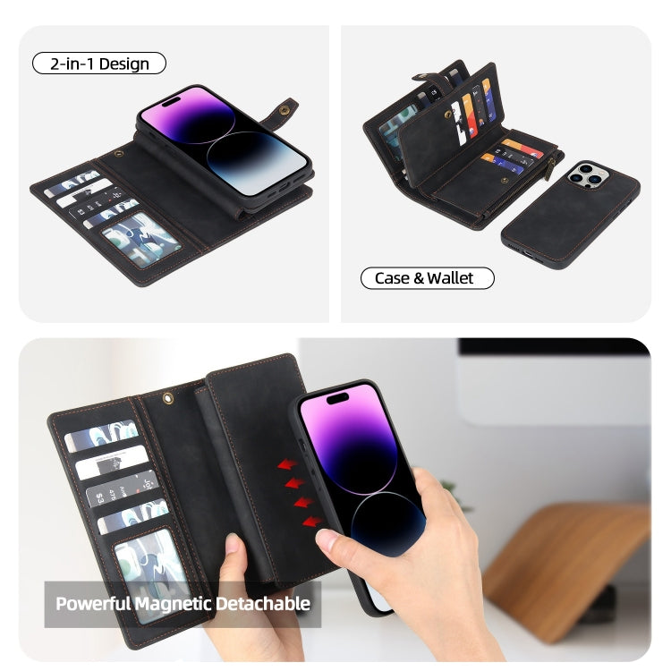 For iPhone 14 Pro Max Zipper Wallet Detachable MagSafe Leather Phone Case(Black) - iPhone 14 Pro Max Cases by PMC TechLife | Online Shopping South Africa | PMC TechLife
