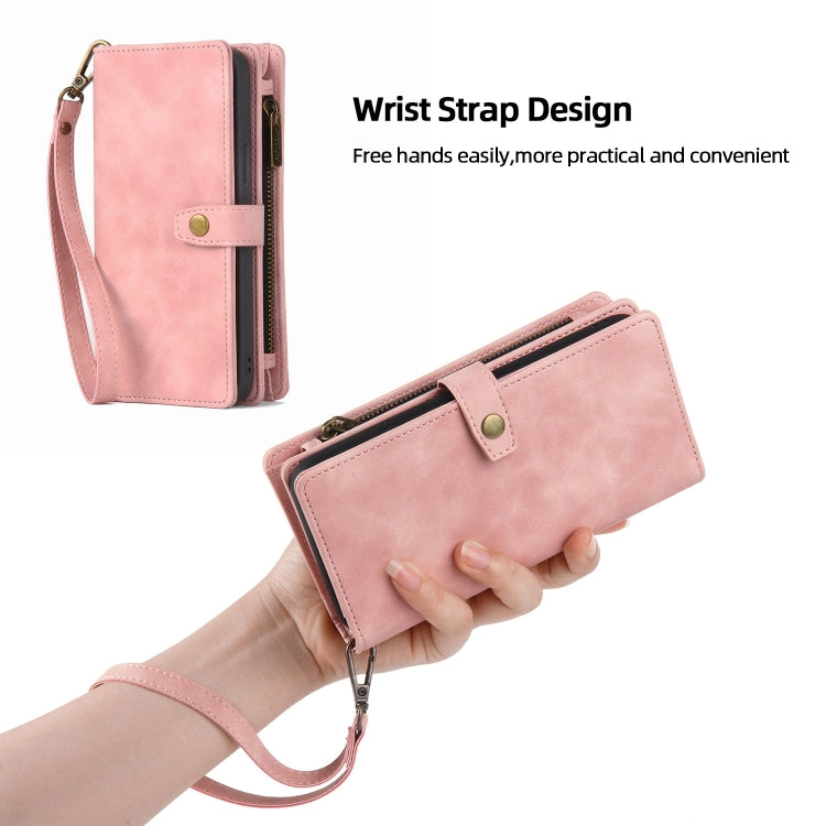 For iPhone 13 Pro Max Zipper Wallet Detachable MagSafe Leather Phone Case(Pink) - iPhone 13 Pro Max Cases by PMC TechLife | Online Shopping South Africa | PMC TechLife
