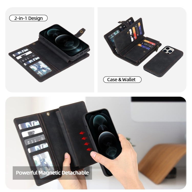 For iPhone 11 Pro Max Zipper Wallet Detachable MagSafe Leather Phone Case(Black) - iPhone 11 Pro Max Cases by PMC TechLife | Online Shopping South Africa | PMC TechLife