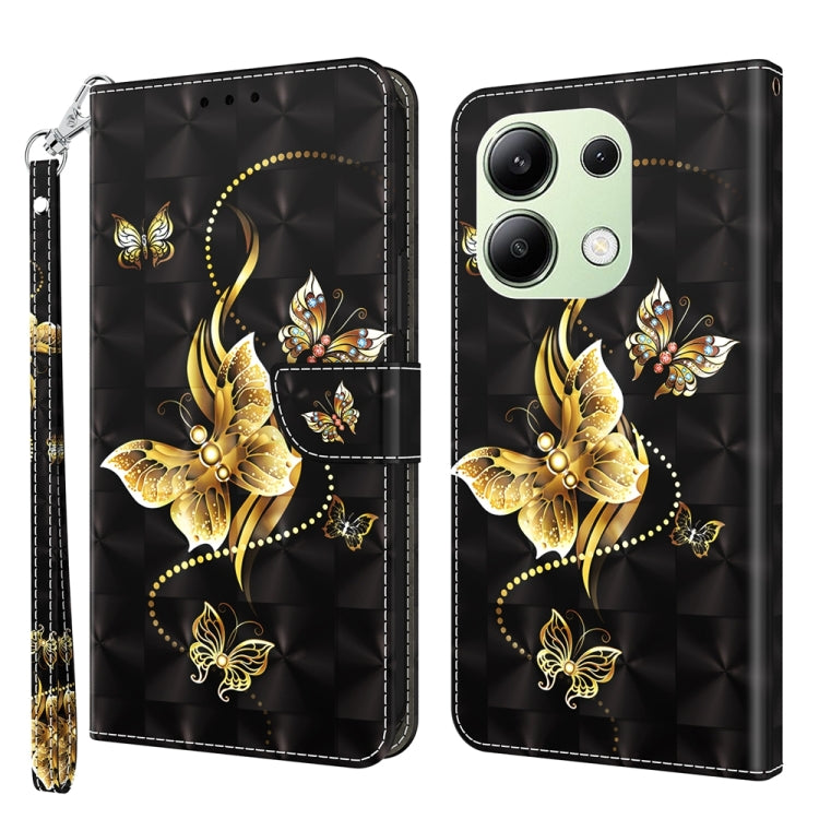 For Xiaomi Redmi Note 13 4G 3D Painted Pattern Leather Phone Case(Golden Butterfly) - Note 13 Cases by PMC TechLife | Online Shopping South Africa | PMC TechLife | Buy Now Pay Later Mobicred