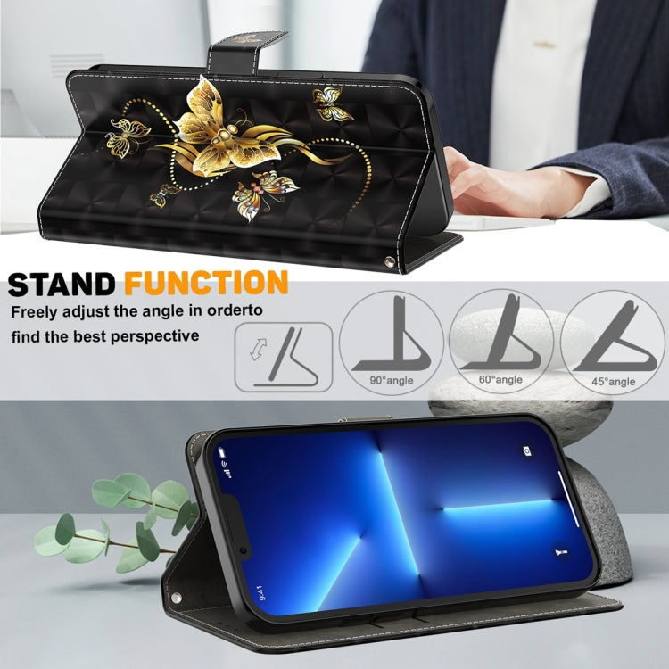 For Xiaomi Redmi Note 13 4G 3D Painted Pattern Leather Phone Case(Golden Butterfly) - Note 13 Cases by PMC TechLife | Online Shopping South Africa | PMC TechLife | Buy Now Pay Later Mobicred