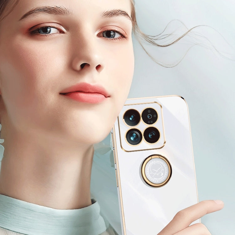 For Xiaomi 14 Pro XINLI Straight Edge 6D Electroplate TPU Phone Case with Ring Holder(White) - 14 Pro Cases by XINLI | Online Shopping South Africa | PMC TechLife | Buy Now Pay Later Mobicred