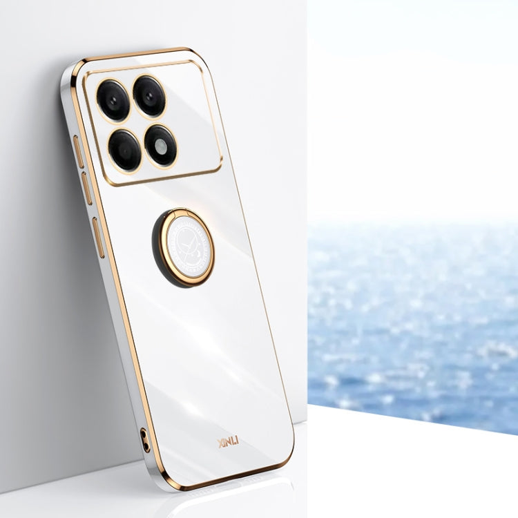 For Xiaomi Redmi K70 XINLI Straight Edge 6D Electroplate TPU Phone Case with Ring Holder(White) - K70 Cases by XINLI | Online Shopping South Africa | PMC TechLife | Buy Now Pay Later Mobicred