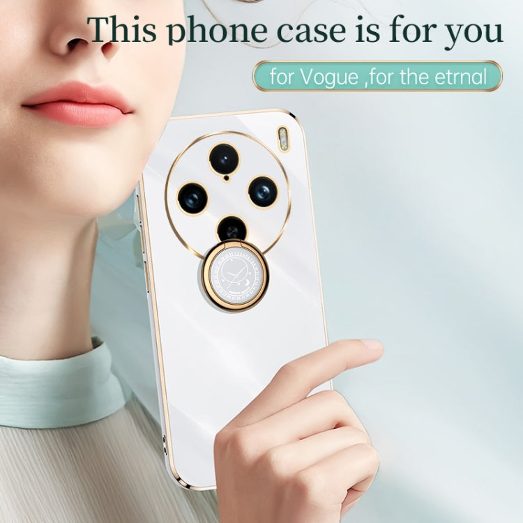 For vivo X100 Pro 5G XINLI Straight Edge 6D Electroplate TPU Phone Case with Ring Holder(White) - X100 Pro Cases by XINLI | Online Shopping South Africa | PMC Jewellery