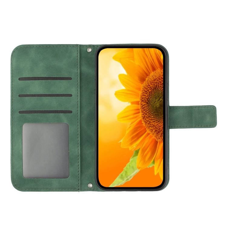 For Xiaomi Poco F5 Skin Feel Sun Flower Embossed Flip Leather Phone Case with Lanyard(Green) - Xiaomi Cases by PMC Jewellery | Online Shopping South Africa | PMC Jewellery | Buy Now Pay Later Mobicred