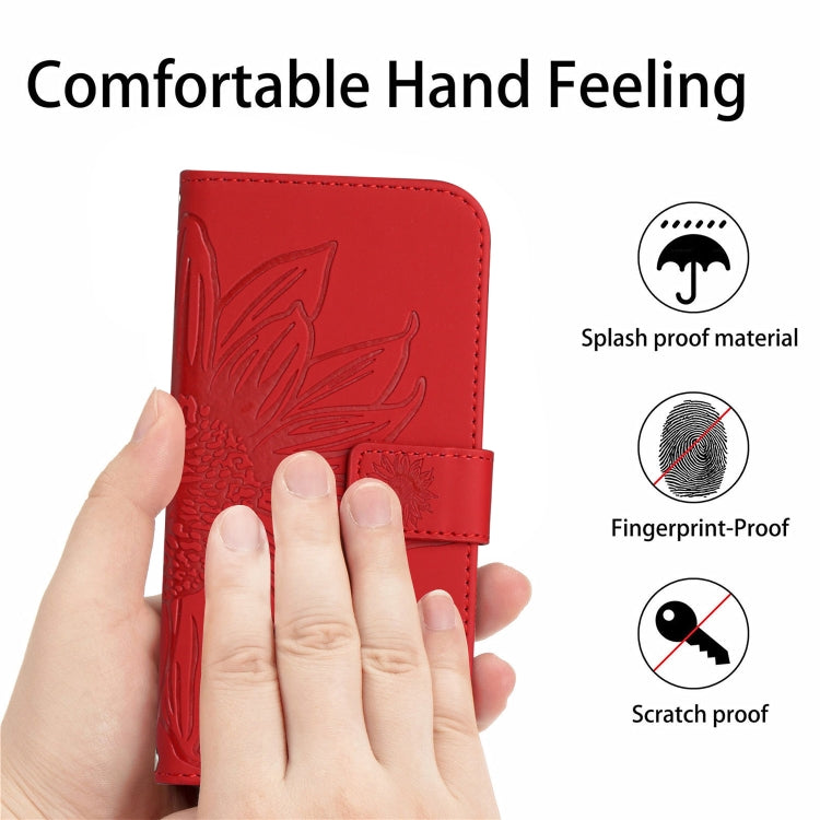 For Xiaomi Redmi Note 12S Skin Feel Sun Flower Embossed Flip Leather Phone Case with Lanyard(Red) - Xiaomi Cases by PMC Jewellery | Online Shopping South Africa | PMC Jewellery | Buy Now Pay Later Mobicred