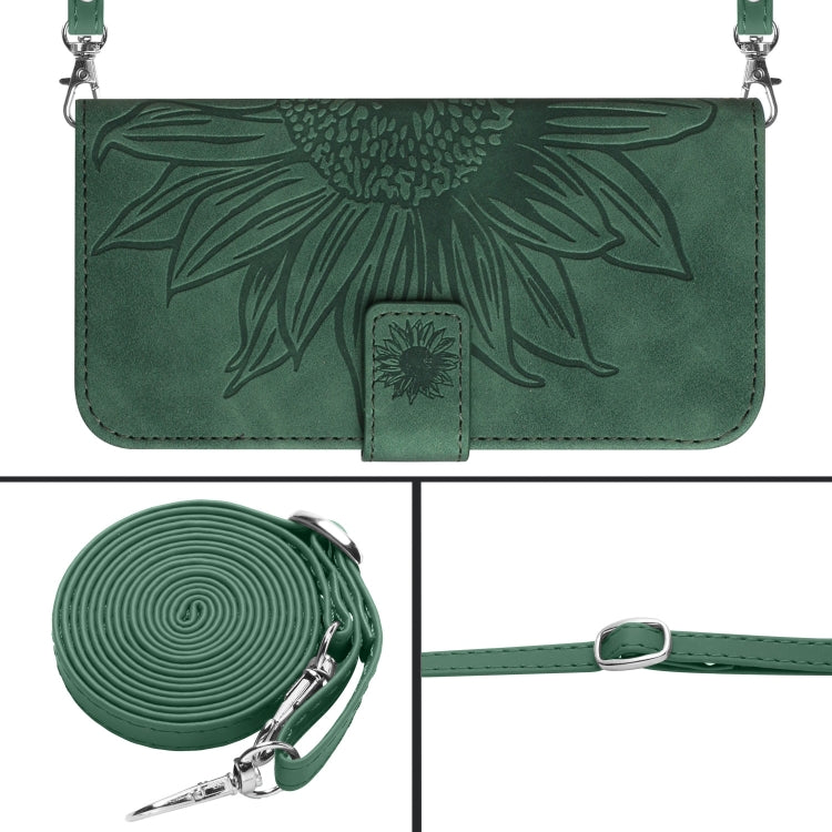 For Xiaomi Redmi 12 5G Skin Feel Sun Flower Embossed Flip Leather Phone Case with Lanyard(Green) - Xiaomi Cases by PMC Jewellery | Online Shopping South Africa | PMC Jewellery | Buy Now Pay Later Mobicred