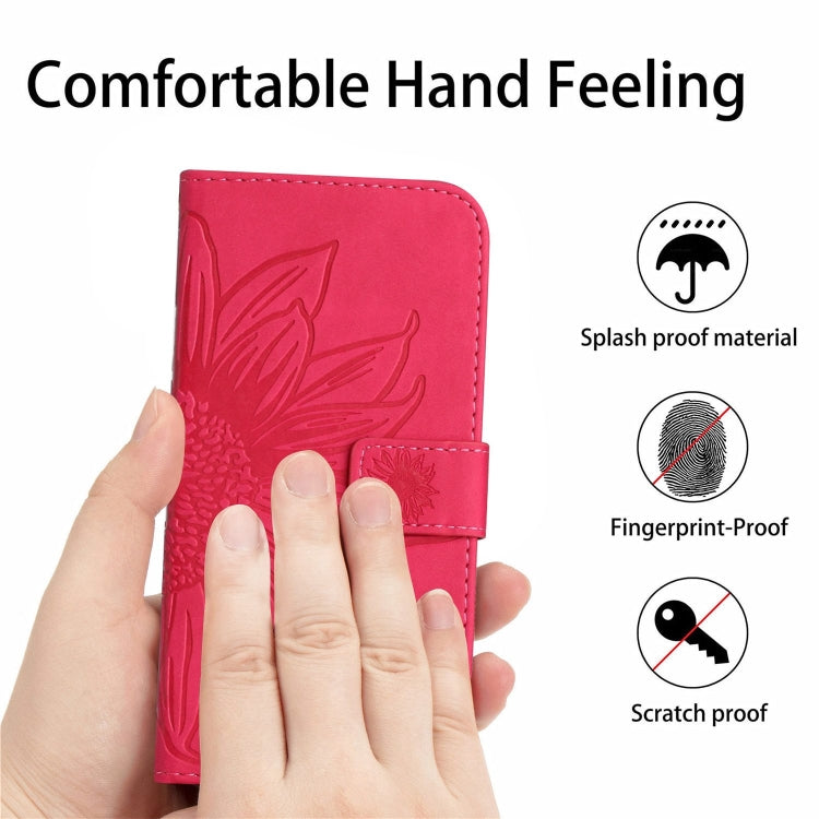 For Xiaomi 13T / 13T Pro Skin Feel Sun Flower Embossed Flip Leather Phone Case with Lanyard(Rose Red) - Xiaomi Cases by PMC Jewellery | Online Shopping South Africa | PMC Jewellery | Buy Now Pay Later Mobicred