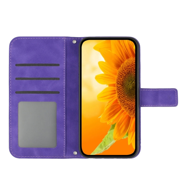 For Xiaomi Redmi 13C 4G Skin Feel Sun Flower Embossed Flip Leather Phone Case with Lanyard(Dark Purple) - 13C Cases by PMC Jewellery | Online Shopping South Africa | PMC Jewellery | Buy Now Pay Later Mobicred