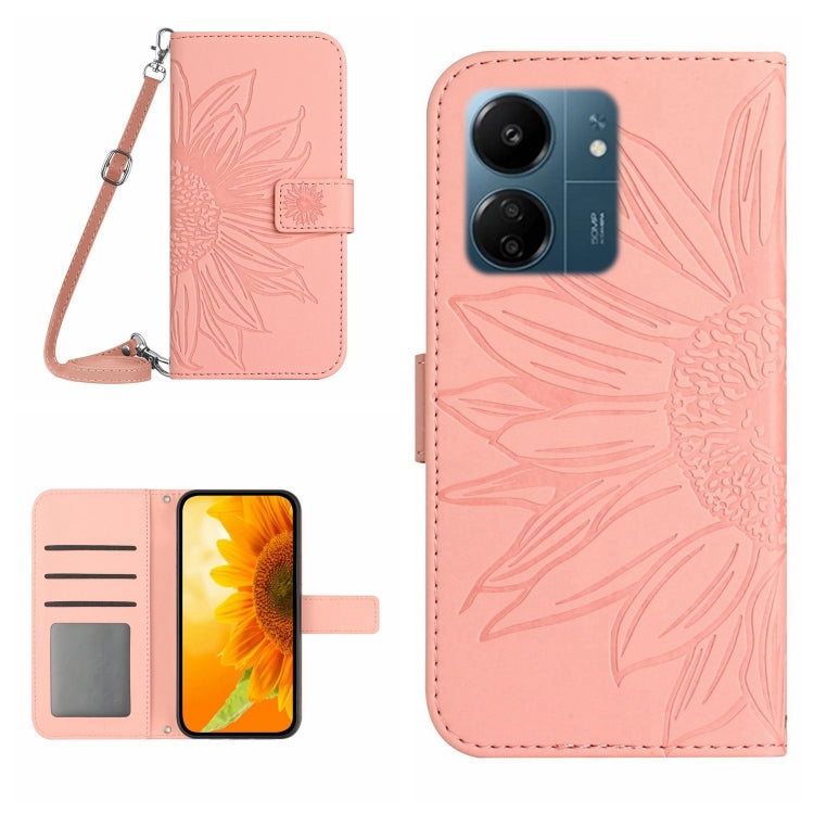 For Xiaomi Redmi 13C 4G Skin Feel Sun Flower Embossed Flip Leather Phone Case with Lanyard(Pink) - 13C Cases by PMC Jewellery | Online Shopping South Africa | PMC Jewellery | Buy Now Pay Later Mobicred