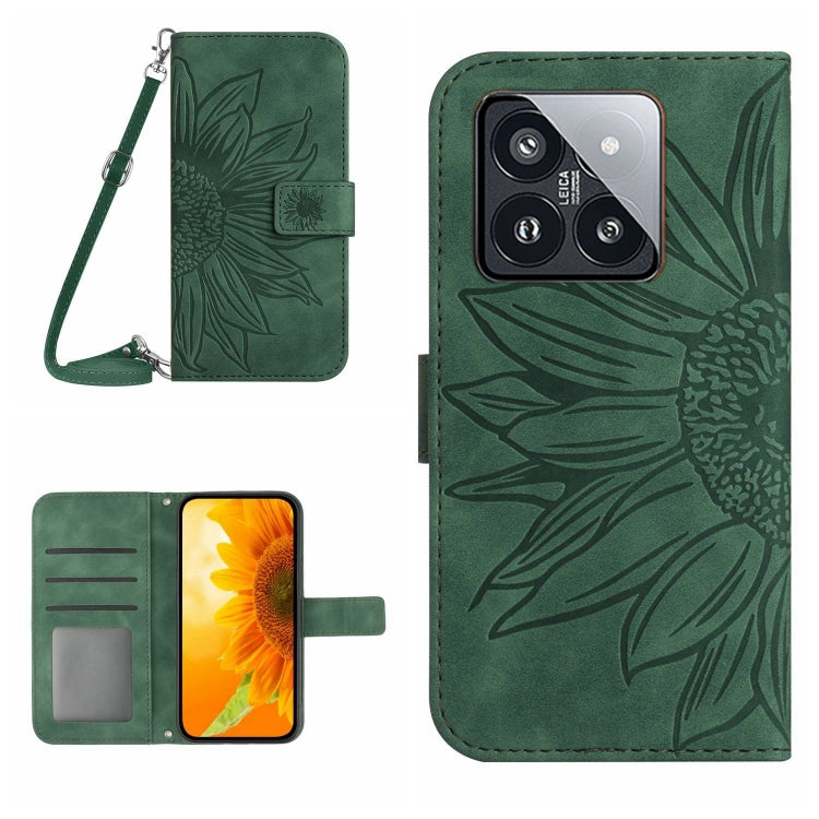 For Xiaomi 14 Pro Skin Feel Sun Flower Embossed Flip Leather Phone Case with Lanyard(Green) - 14 Pro Cases by PMC Jewellery | Online Shopping South Africa | PMC Jewellery | Buy Now Pay Later Mobicred