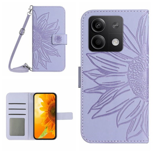 For Xiaomi Redmi Note 13 Pro 4G Global Skin Feel Sun Flower Embossed Flip Leather Phone Case with Lanyard(Purple) - Note 13 Pro Cases by PMC Jewellery | Online Shopping South Africa | PMC Jewellery | Buy Now Pay Later Mobicred