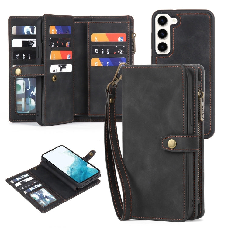 For Samsung Galaxy A22 5G Zipper Wallet Detachable MagSafe Leather Phone Case(Black) - Galaxy Phone Cases by PMC Jewellery | Online Shopping South Africa | PMC Jewellery