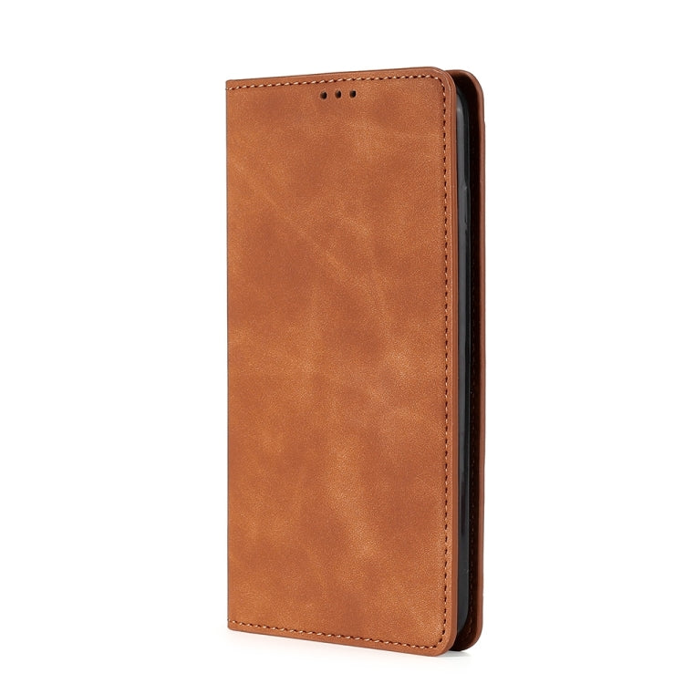 For Nokia C22 Skin Feel Magnetic Leather Phone Case(Light Brown) - Nokia Cases by PMC Jewellery | Online Shopping South Africa | PMC Jewellery