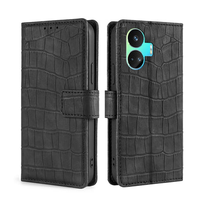 For Realme GT Neo5 SE Skin Feel Crocodile Magnetic Clasp Leather Phone Case(Black) - Realme Cases by PMC Jewellery | Online Shopping South Africa | PMC Jewellery | Buy Now Pay Later Mobicred