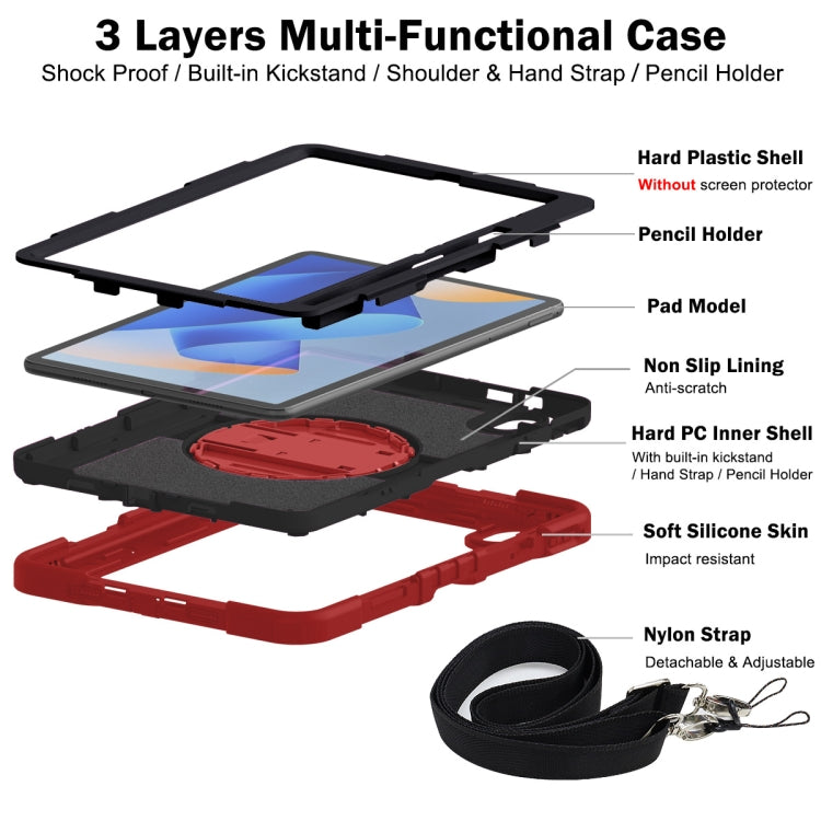 For Huawei MatePad 11 2023 360 Degree Rotation PC Contrast Silicone Tablet Case(Red + Black) - Huawei by PMC TechLife | Online Shopping South Africa | PMC TechLife | Buy Now Pay Later Mobicred