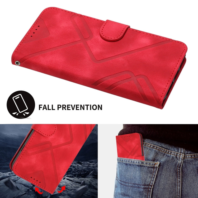For iPhone 16 Plus Line Pattern Skin Feel Leather Phone Case(Red) - iPhone 16 Plus Cases by PMC TechLife | Online Shopping South Africa | PMC TechLife | Buy Now Pay Later Mobicred