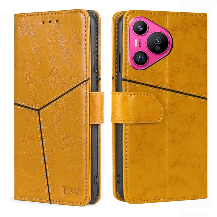 For Huawei Pura 70 5G Geometric Stitching Leather Phone Case(Yellow) - Huawei Cases by PMC Jewellery | Online Shopping South Africa | PMC Jewellery | Buy Now Pay Later Mobicred