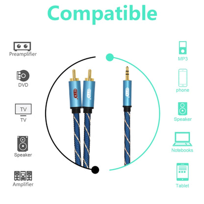 EMK 3.5mm Jack Male to 2 x RCA Male Gold Plated Connector Speaker Audio Cable, Cable Length:2m(Dark Blue) - Audio Optical Cables by EMK | Online Shopping South Africa | PMC Jewellery | Buy Now Pay Later Mobicred