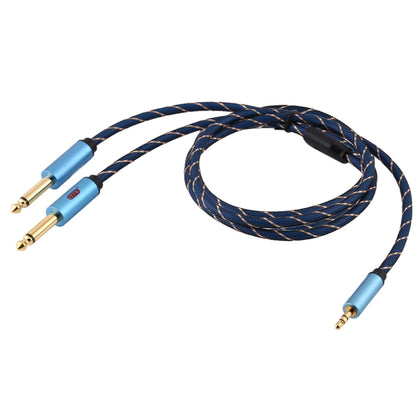 EMK 3.5mm Jack Male to 2 x 6.35mm Jack Male Gold Plated Connector Nylon Braid AUX Cable for Computer / X-BOX / PS3 / CD / DVD, Cable Length:2m(Dark Blue) - Audio Optical Cables by PMC Jewellery | Online Shopping South Africa | PMC Jewellery | Buy Now Pay Later Mobicred