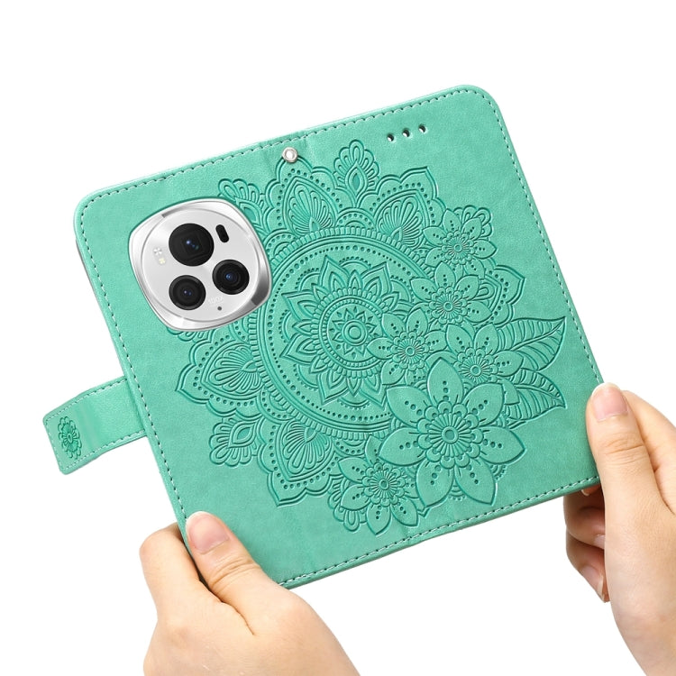 For Honor Magic6 Pro Seven-petal Flowers Embossing Leather Phone Case(Green) - Honor Cases by PMC Jewellery | Online Shopping South Africa | PMC Jewellery | Buy Now Pay Later Mobicred