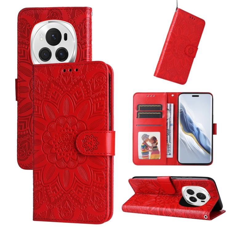 For Honor Magic6 Pro Embossed Sunflower Leather Phone Case(Red) - Honor Cases by PMC Jewellery | Online Shopping South Africa | PMC Jewellery | Buy Now Pay Later Mobicred