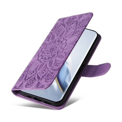 For Honor Magic6 Pro Embossed Sunflower Leather Phone Case(Purple) - Honor Cases by PMC Jewellery | Online Shopping South Africa | PMC Jewellery | Buy Now Pay Later Mobicred