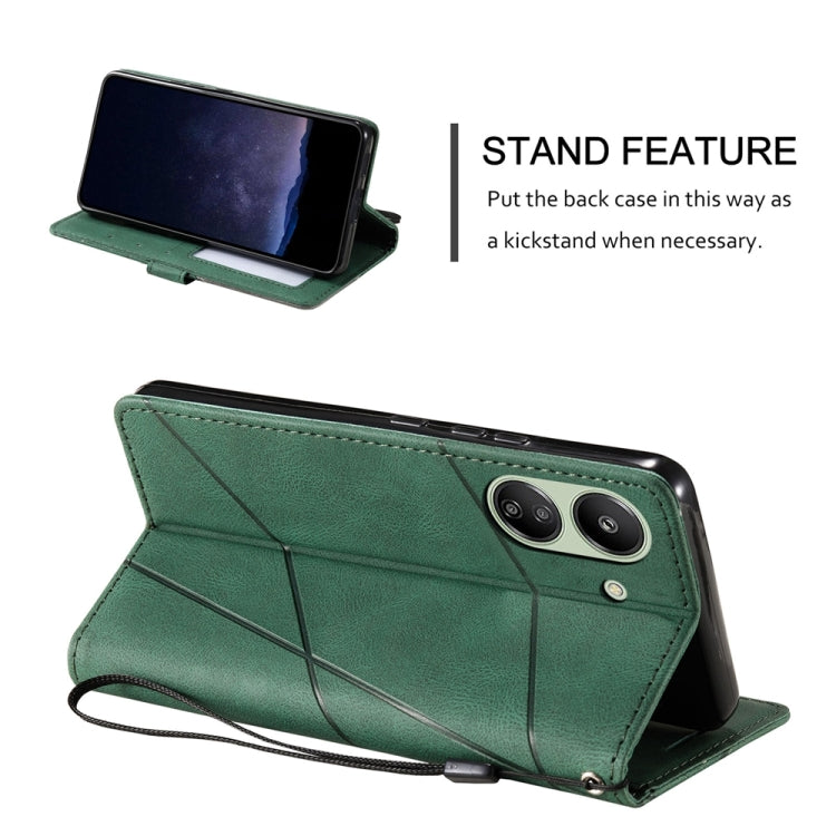 For Xiaomi Redmi 13C Skin Feel Splicing Leather Phone Case(Green) - 13C Cases by PMC TechLife | Online Shopping South Africa | PMC TechLife