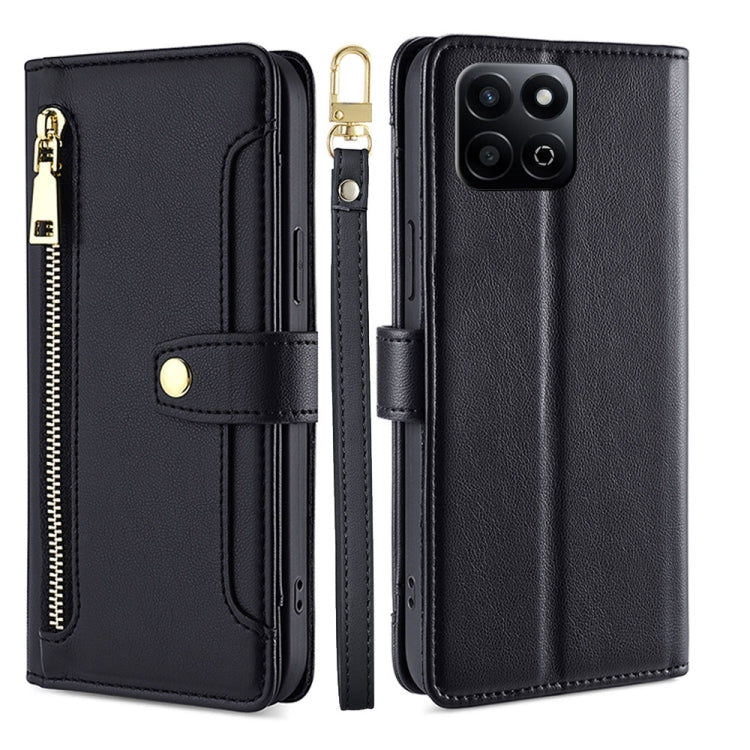 For Honor Play 60 Plus Sheep Texture Cross-body Zipper Wallet Leather Phone Case(Black) - Honor Cases by PMC TechLife | Online Shopping South Africa | PMC TechLife | Buy Now Pay Later Mobicred
